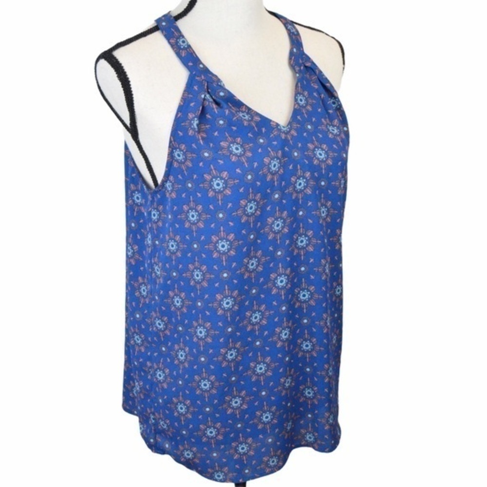 Pixley V-Neck Blue Print Tank, Size Small